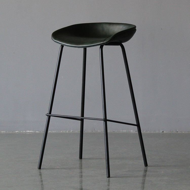 Matte Finish Footrest Upholstered Low Back Stool Industrial Home Leather Stool