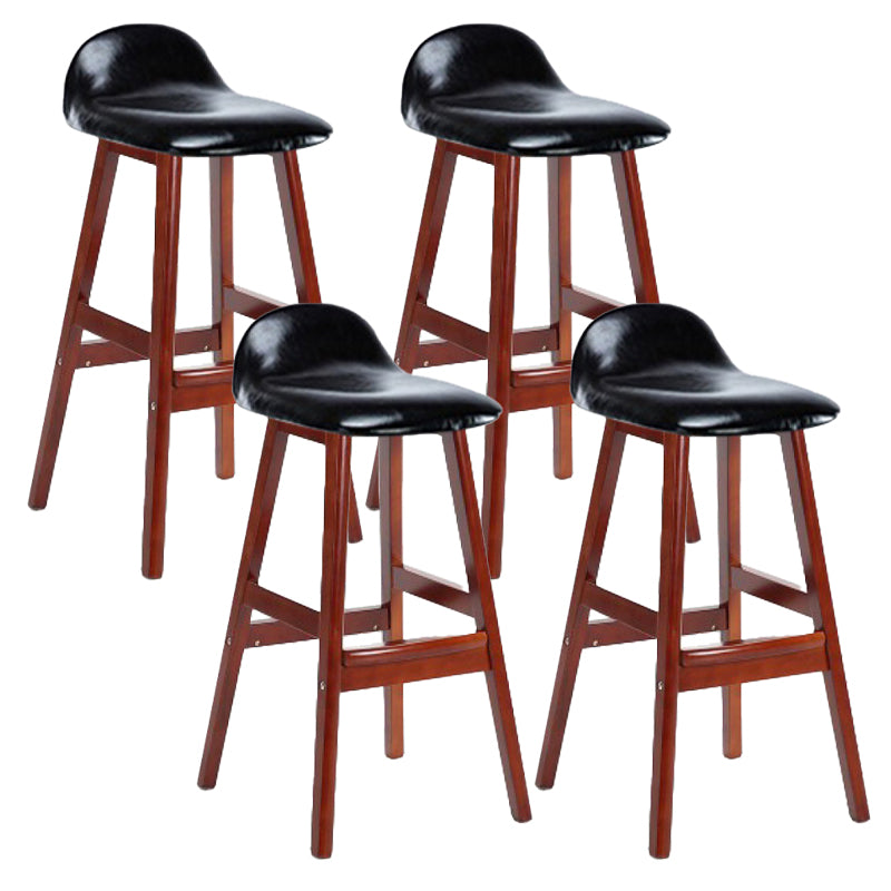 Scandinavian Linen Footrest Low Back Stool 27.55'' Rubberwood Bar Stool