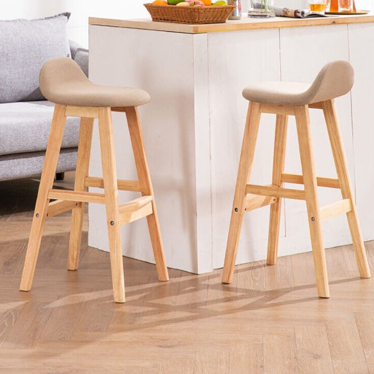 Scandinavian Linen Footrest Low Back Stool 27.55'' Rubberwood Bar Stool