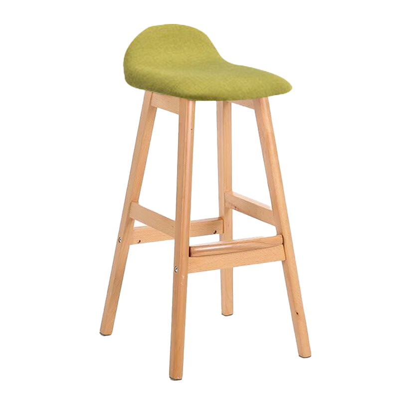 Scandinavian Linen Footrest Low Back Stool 27.55'' Rubberwood Bar Stool