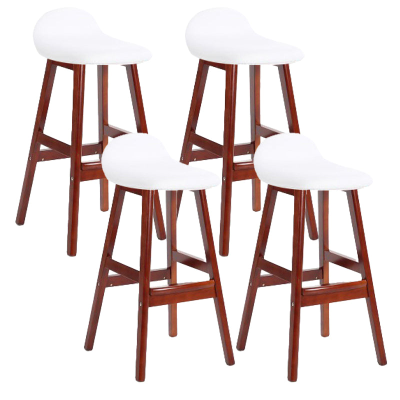 Scandinavian Linen Footrest Low Back Stool 27.55'' Rubberwood Bar Stool