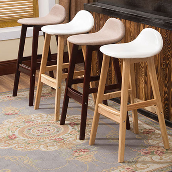 Scandinavian Linen Footrest Low Back Stool 27.55'' Rubberwood Bar Stool