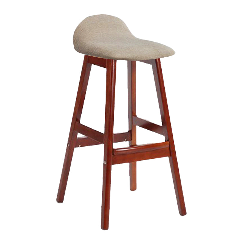 Scandinavian Linen Footrest Low Back Stool 27.55'' Rubberwood Bar Stool