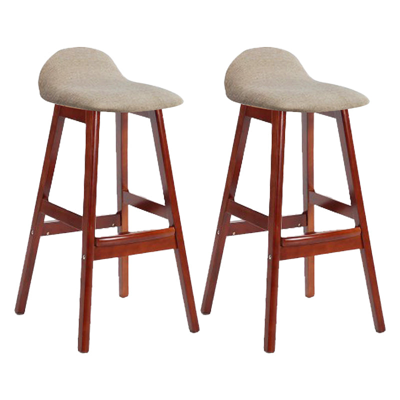 Scandinavian Linen Footrest Low Back Stool 27.55'' Rubberwood Bar Stool