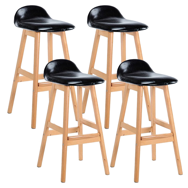 Scandinavian Linen Footrest Low Back Stool 27.55'' Rubberwood Bar Stool