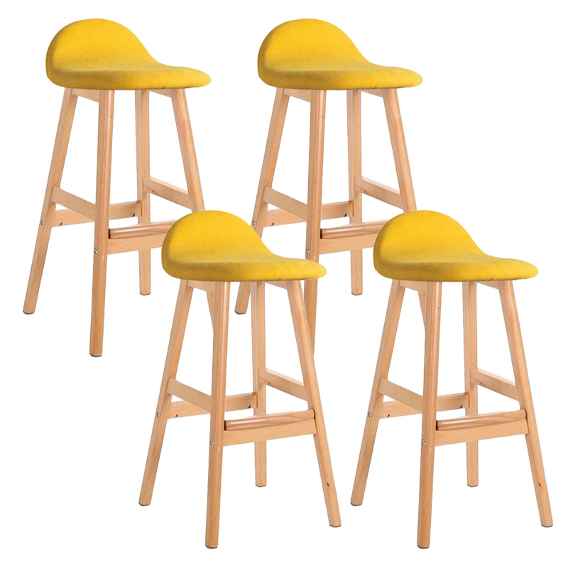 Scandinavian Linen Footrest Low Back Stool 27.55'' Rubberwood Bar Stool