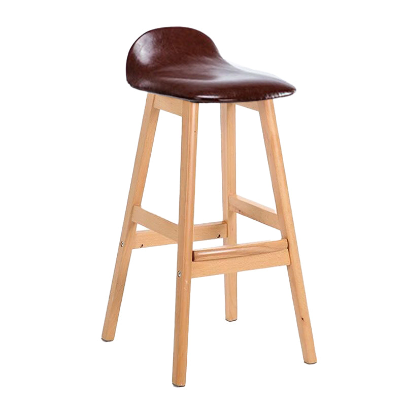 Scandinavian Linen Footrest Low Back Stool 27.55'' Rubberwood Bar Stool