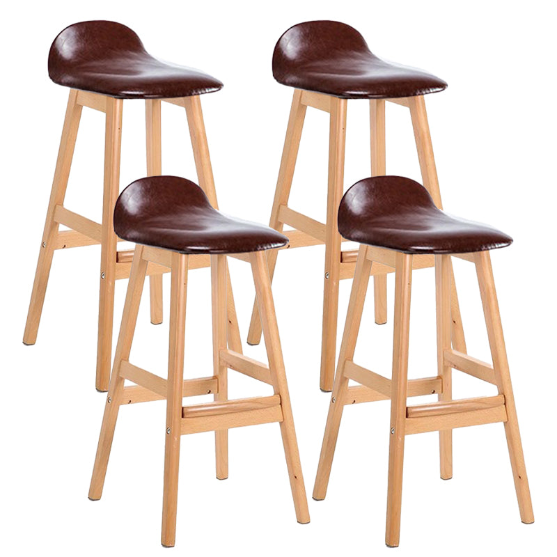 Scandinavian Linen Footrest Low Back Stool 27.55'' Rubberwood Bar Stool