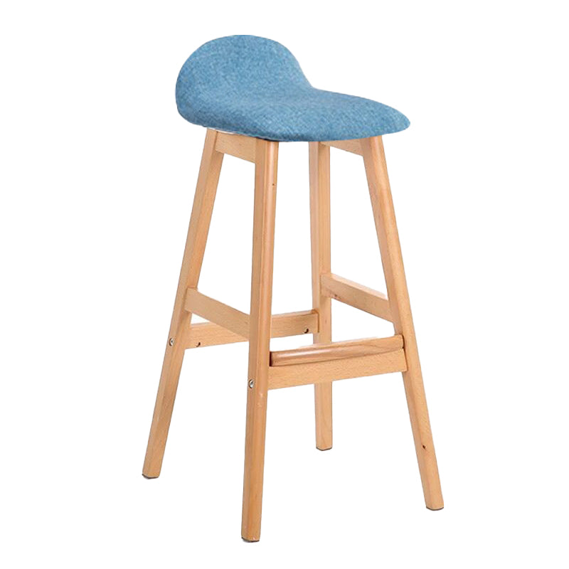 Scandinavian Linen Footrest Low Back Stool 27.55'' Rubberwood Bar Stool