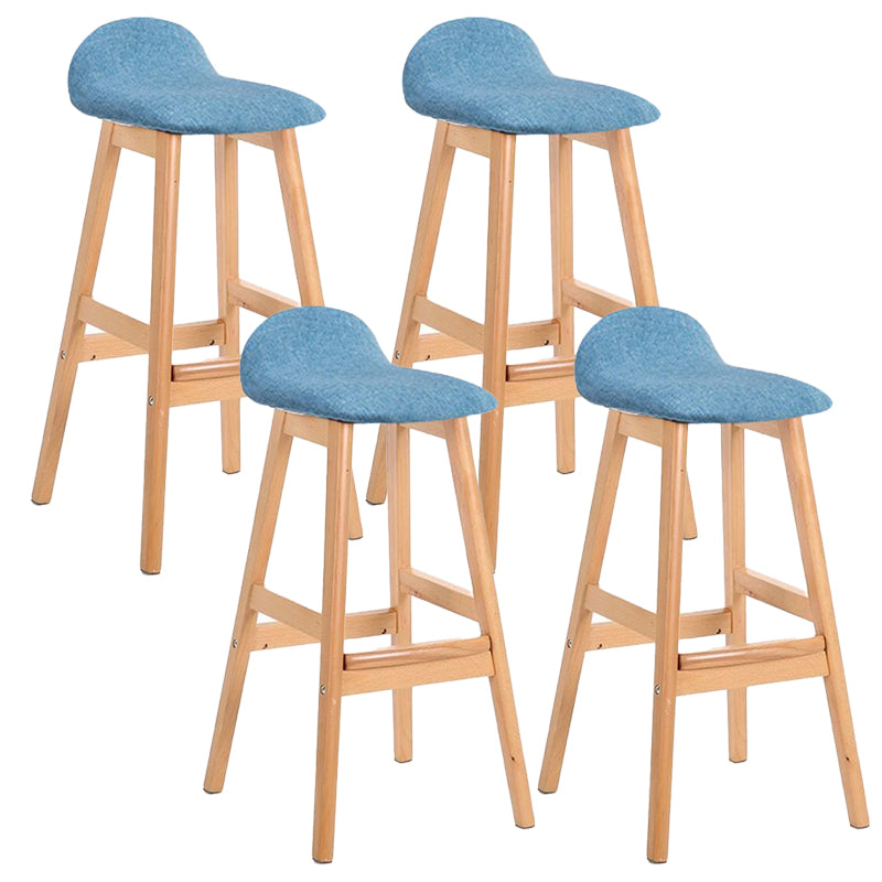 Scandinavian Linen Footrest Low Back Stool 27.55'' Rubberwood Bar Stool