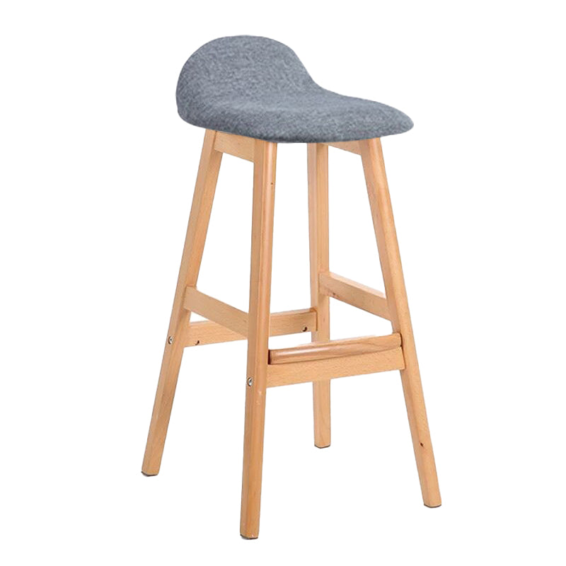 Scandinavian Linen Footrest Low Back Stool 27.55'' Rubberwood Bar Stool