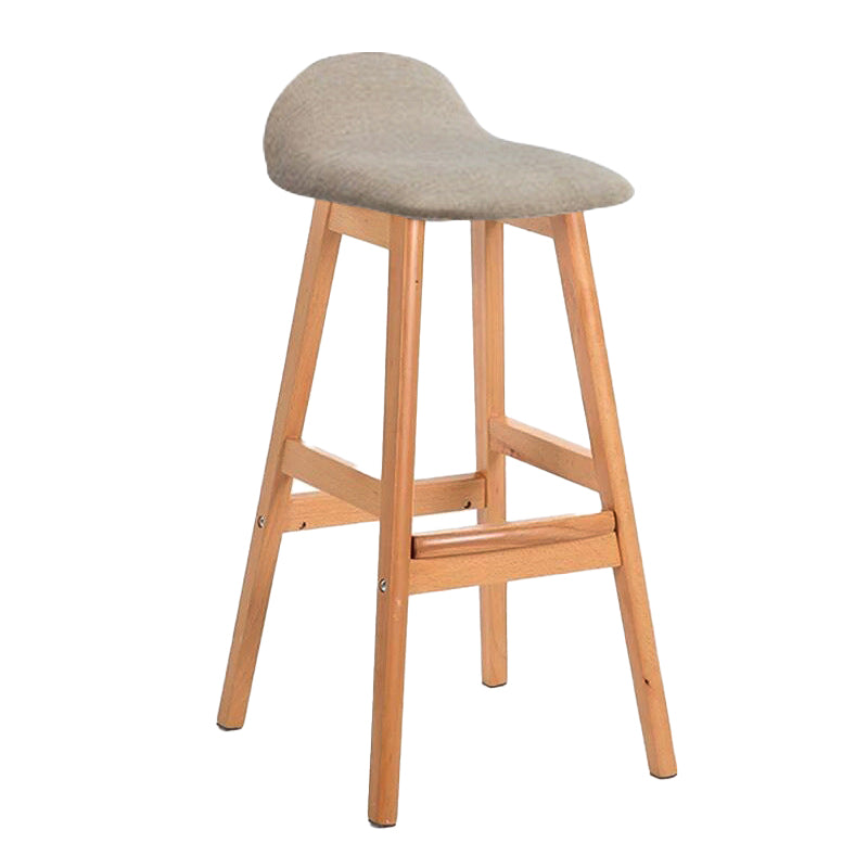 Scandinavian Linen Footrest Low Back Stool 27.55'' Rubberwood Bar Stool