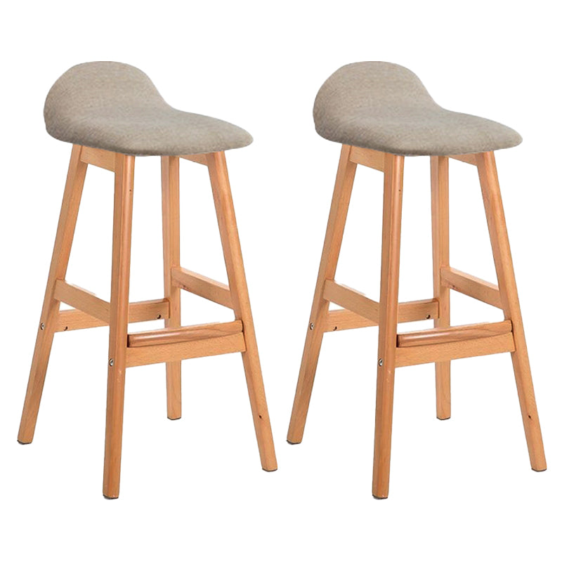 Scandinavian Linen Footrest Low Back Stool 27.55'' Rubberwood Bar Stool