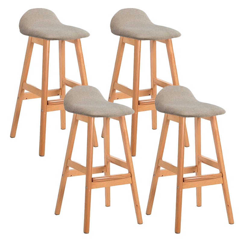 Scandinavian Linen Footrest Low Back Stool 27.55'' Rubberwood Bar Stool