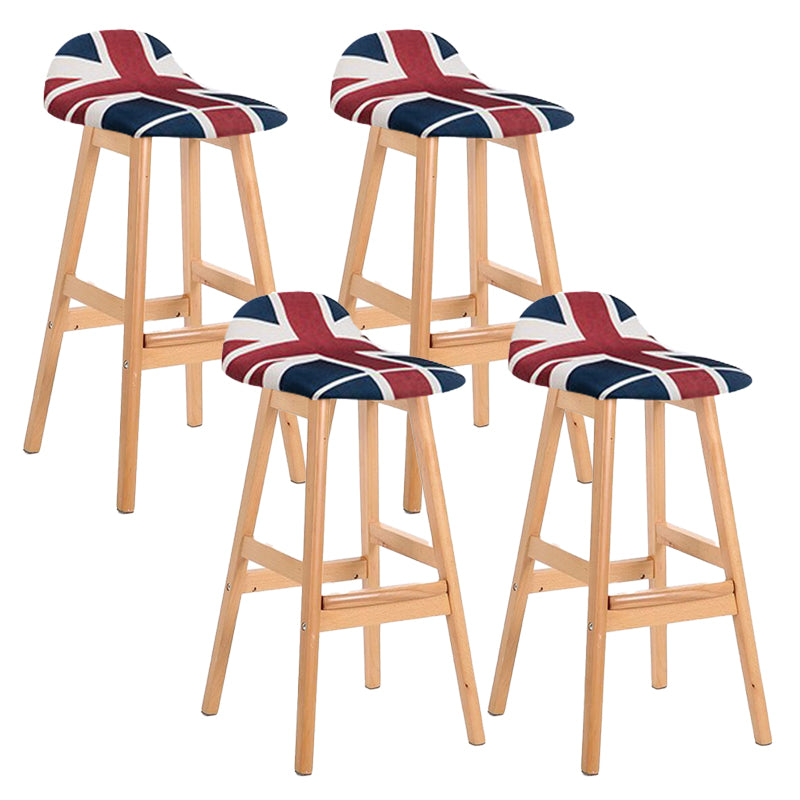 Scandinavian Linen Footrest Low Back Stool 27.55'' Rubberwood Bar Stool