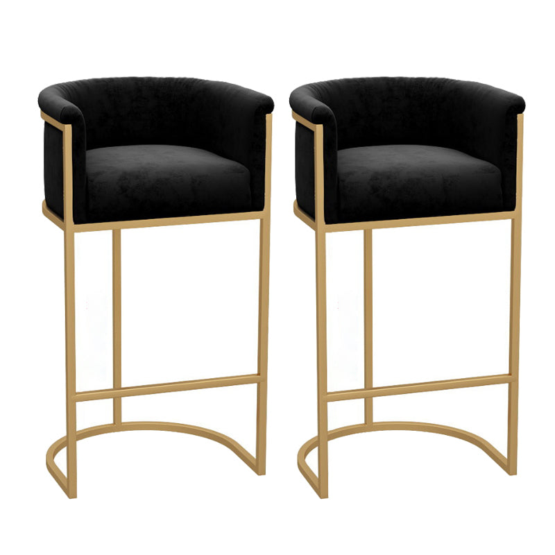 Matte Finish Footrest Armed Stool Low Back Glam Home Velvet Stool