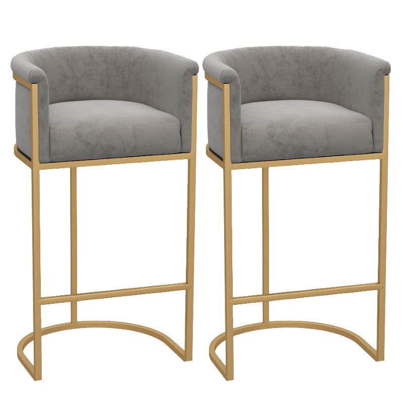 Matte Finish Footrest Armed Stool Low Back Glam Home Velvet Stool