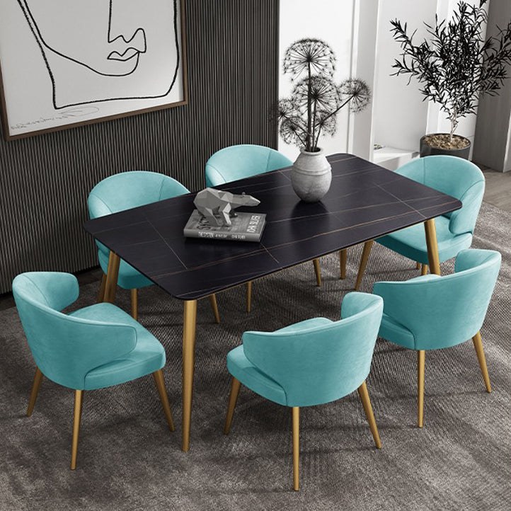Glam Iron Dinette Set 1/4/7 Pieces Rectangle Dining Table Set with Sintered Stone Top