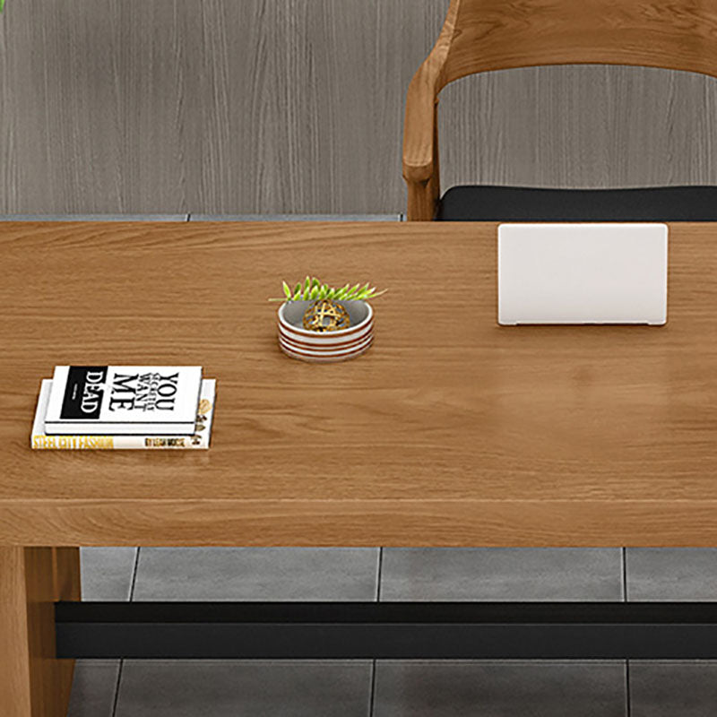 Rectangle Double Pedestal Dining Table Industrial Natural Wood and Metal Table