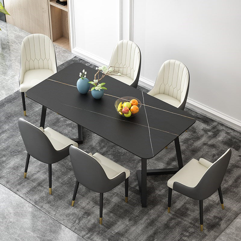 Sintered Stone Rectangle Dining Table Modern Dining Room Table with Double Pedestal