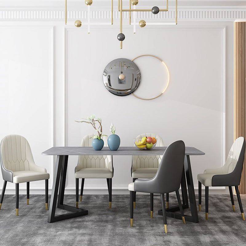 Sintered Stone Rectangle Dining Table Modern Dining Room Table with Double Pedestal