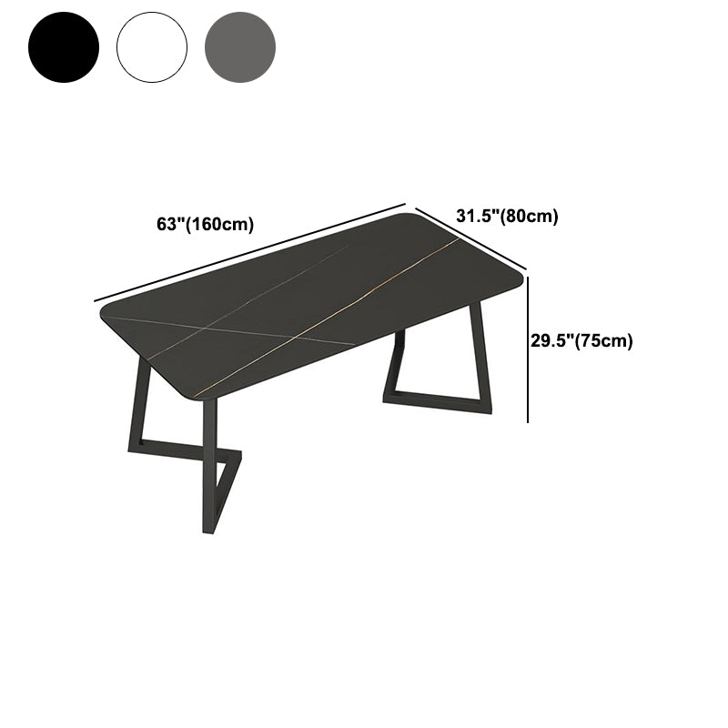 Sintered Stone Rectangle Dining Table Modern Dining Room Table with Double Pedestal