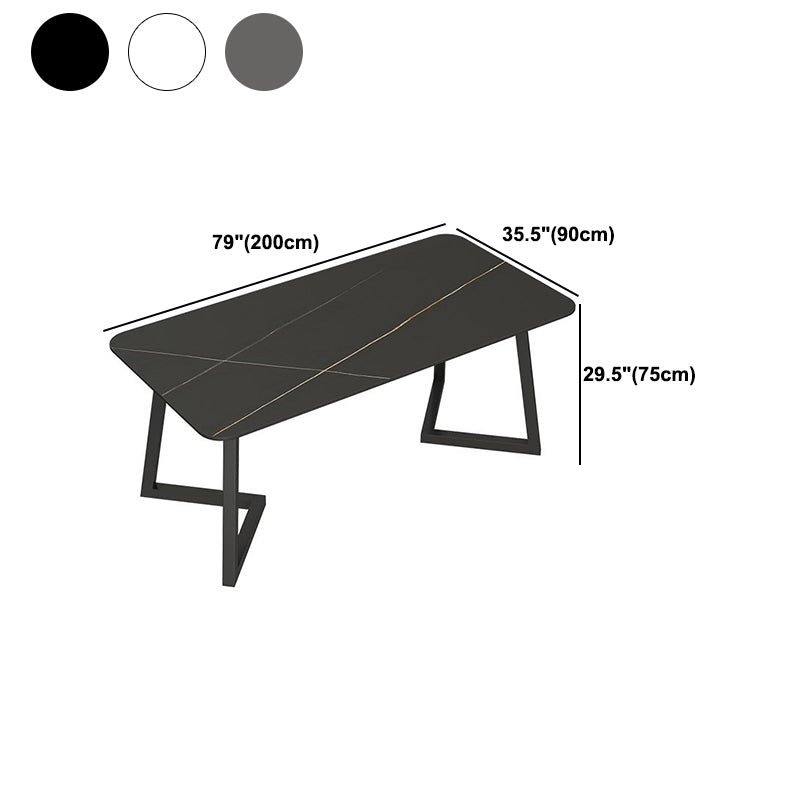 Sintered Stone Rectangle Dining Table Modern Dining Room Table with Double Pedestal