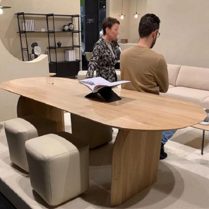 Modern Natural Oval Dining Room Table Pine Solid Wood Double Pedestal Table
