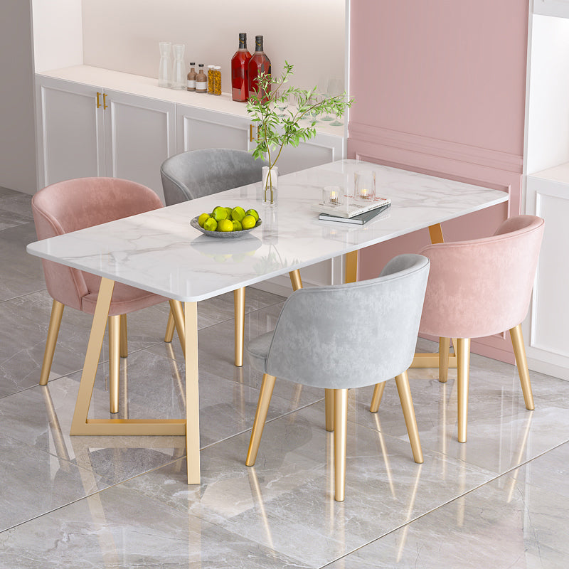 Traditional Luxury Dining Table White Stone Top Gold Base Dining Room Table