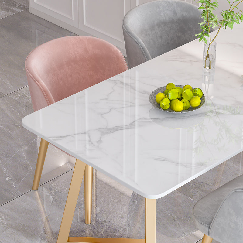 Traditional Luxury Dining Table White Stone Top Gold Base Dining Room Table