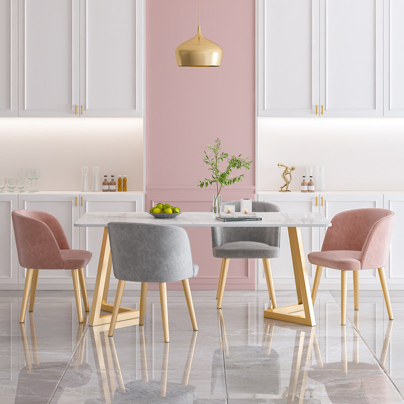 Traditional Luxury Dining Table White Stone Top Gold Base Dining Room Table