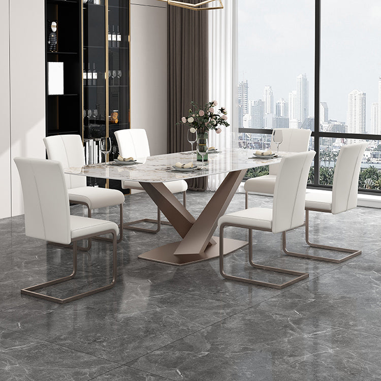 Luxury Sintered Stone Dining Table Rectangle Indoor Table with Gold Metal Pedestal
