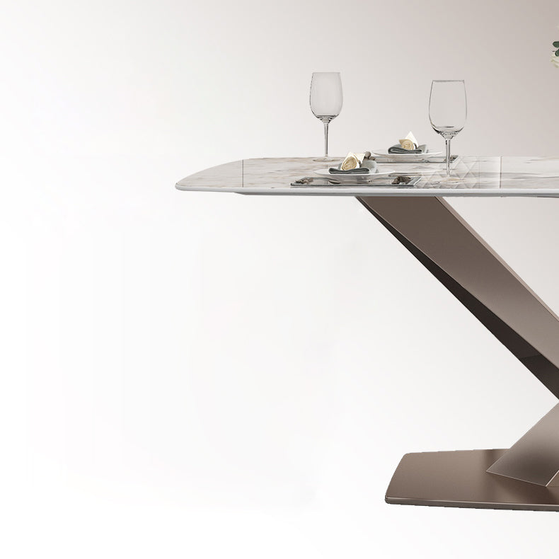 Luxury Sintered Stone Dining Table Rectangle Indoor Table with Gold Metal Pedestal