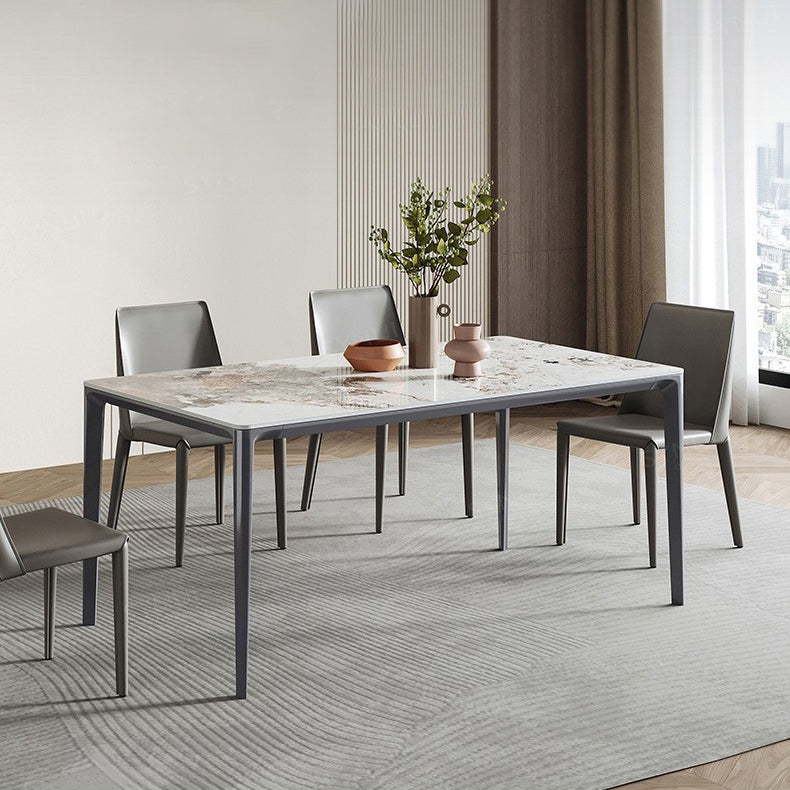 Industrial Style Rectangle Dining Table Stone Furniture with Metal 4 Legs