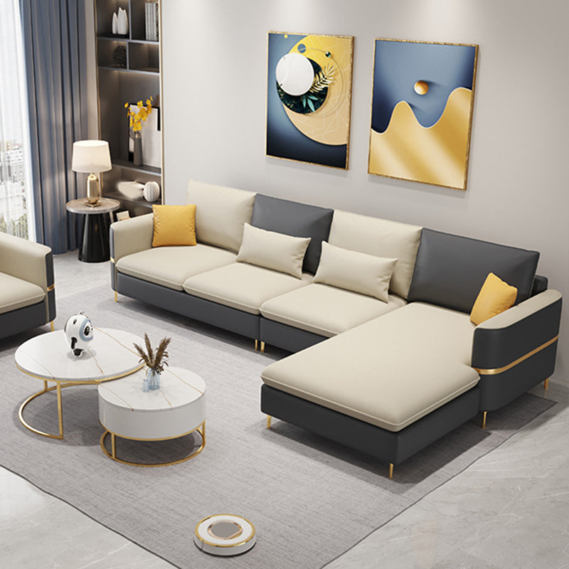 106.3" W x 62.3" D x 35.4" H Square Arm Sofa & Chaise, Loose Faux Leather Back Sofa