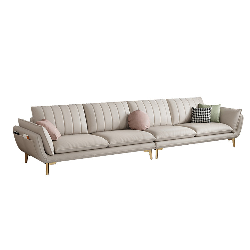 Scandinavian Faux Leather Sofa with Storage, Flared Arm Sofa with Pillows