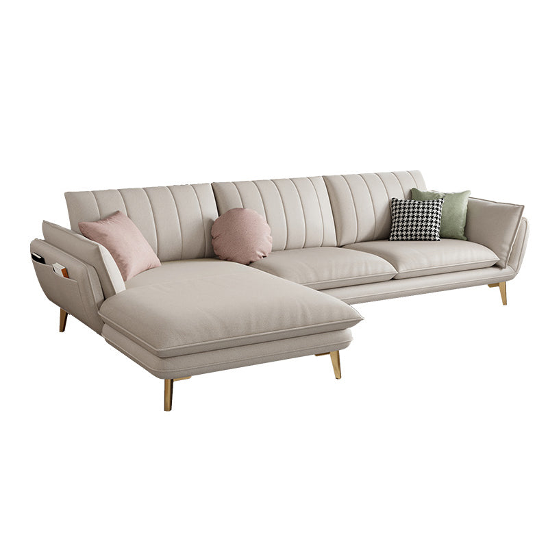 Scandinavian Faux Leather Sofa with Storage, Flared Arm Sofa with Pillows