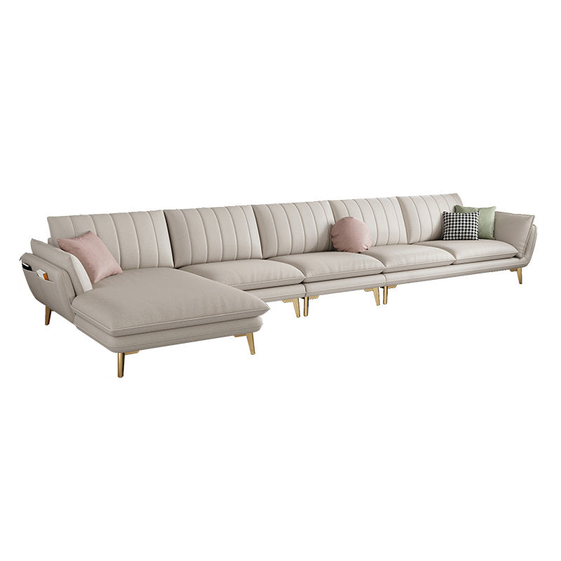 Scandinavian Faux Leather Sofa with Storage, Flared Arm Sofa with Pillows