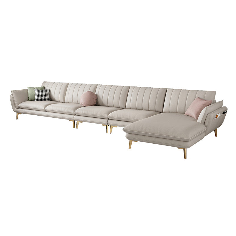 Scandinavian Faux Leather Sofa with Storage, Flared Arm Sofa with Pillows