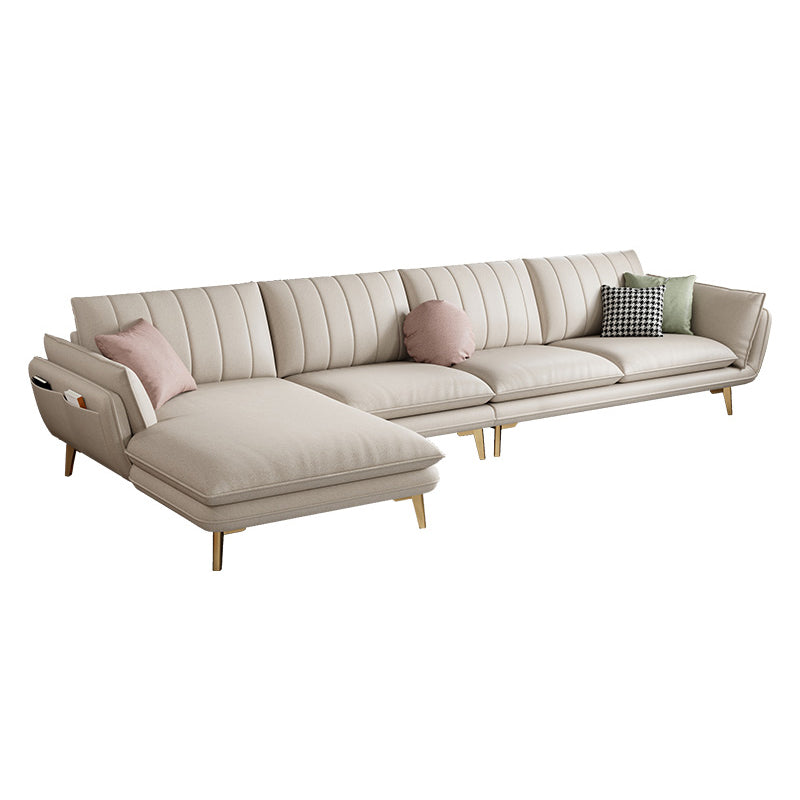 Scandinavian Faux Leather Sofa with Storage, Flared Arm Sofa with Pillows