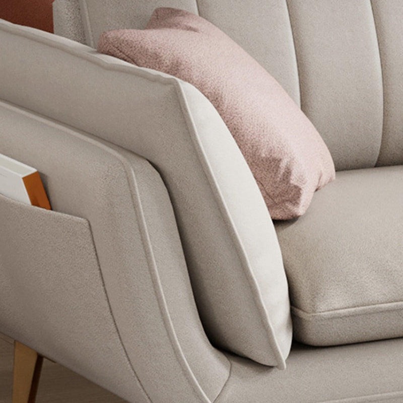 Scandinavian Faux Leather Sofa with Storage, Flared Arm Sofa with Pillows