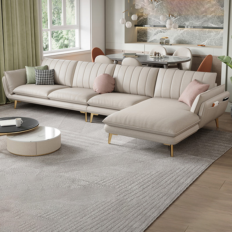 Scandinavian Faux Leather Sofa with Storage, Flared Arm Sofa with Pillows