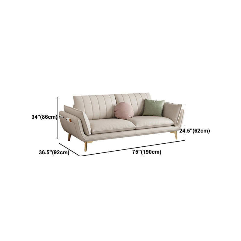 Scandinavian Faux Leather Sofa with Storage, Flared Arm Sofa with Pillows