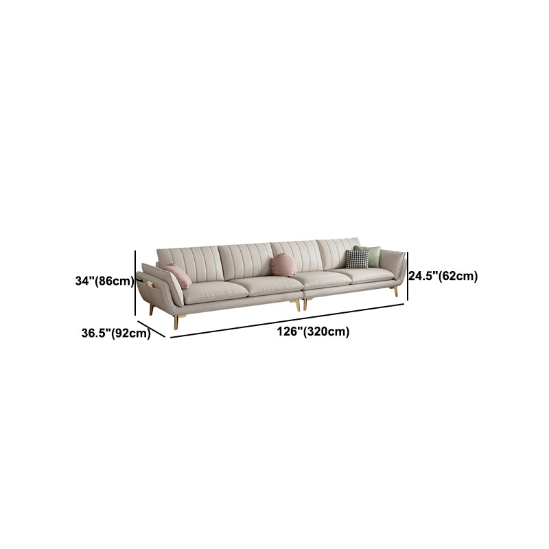 Scandinavian Faux Leather Sofa with Storage, Flared Arm Sofa with Pillows