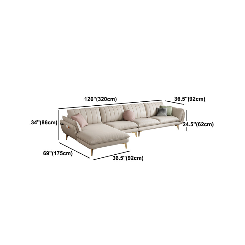 Scandinavian Faux Leather Sofa with Storage, Flared Arm Sofa with Pillows