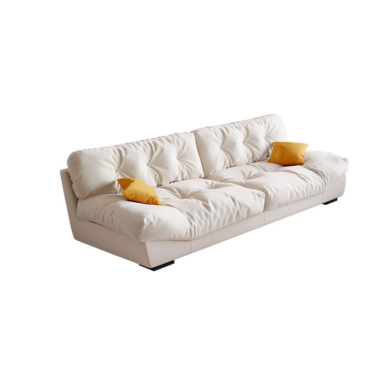 Contemporary Faux Leather/Suede Armless Tufted Sofa Couch in Beige