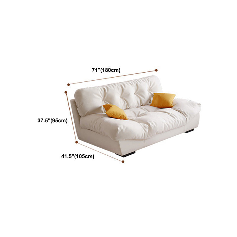 Contemporary Faux Leather/Suede Armless Tufted Sofa Couch in Beige
