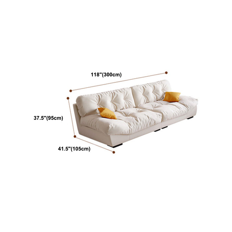 Contemporary Faux Leather/Suede Armless Tufted Sofa Couch in Beige