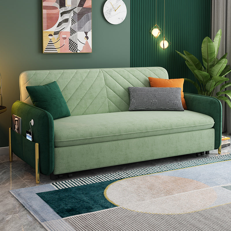 Velvet Contemporary Tight Back Square Arm Bed Sofa Couch in Green