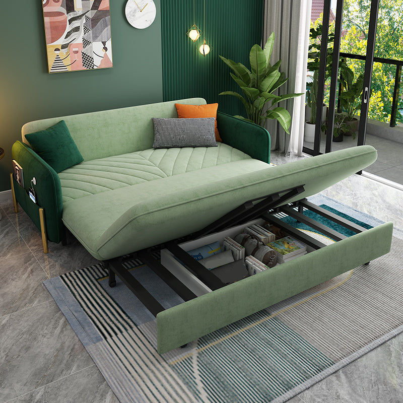 Velvet Contemporary Tight Back Square Arm Bed Sofa Couch in Green